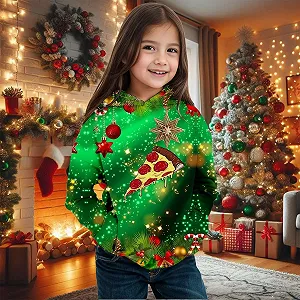 Рождественский свитер для мальчиков и девочек, принт, длинный рукав, теплый флисовый пуловер, праздничный новогодний наряд synthetic.ua - Фото 1