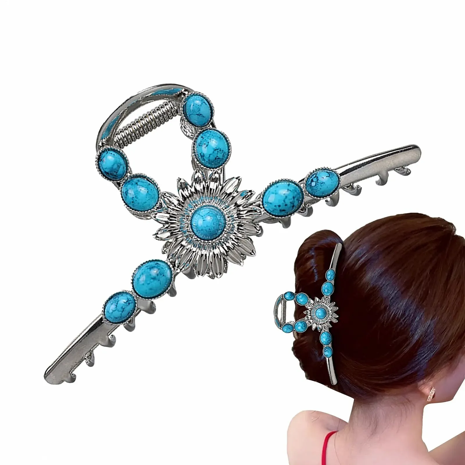 Краб для волосся Western Метал Камінь Блакитний, фото №9 Краб для волосся Western Метал Камінь Блакитний, фото №9