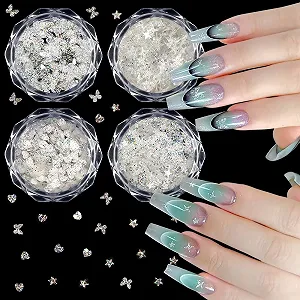 3D Гель Блестки для ногтей Блестки для лица Камни для ногтей Подвески для ногтей Стразы Аксессуары для ногтей Блестки для ногтей Блестящие Звезды Сердца Бабочки Подвески для ногтей Голографические блестки для рукоделия - Фото 1