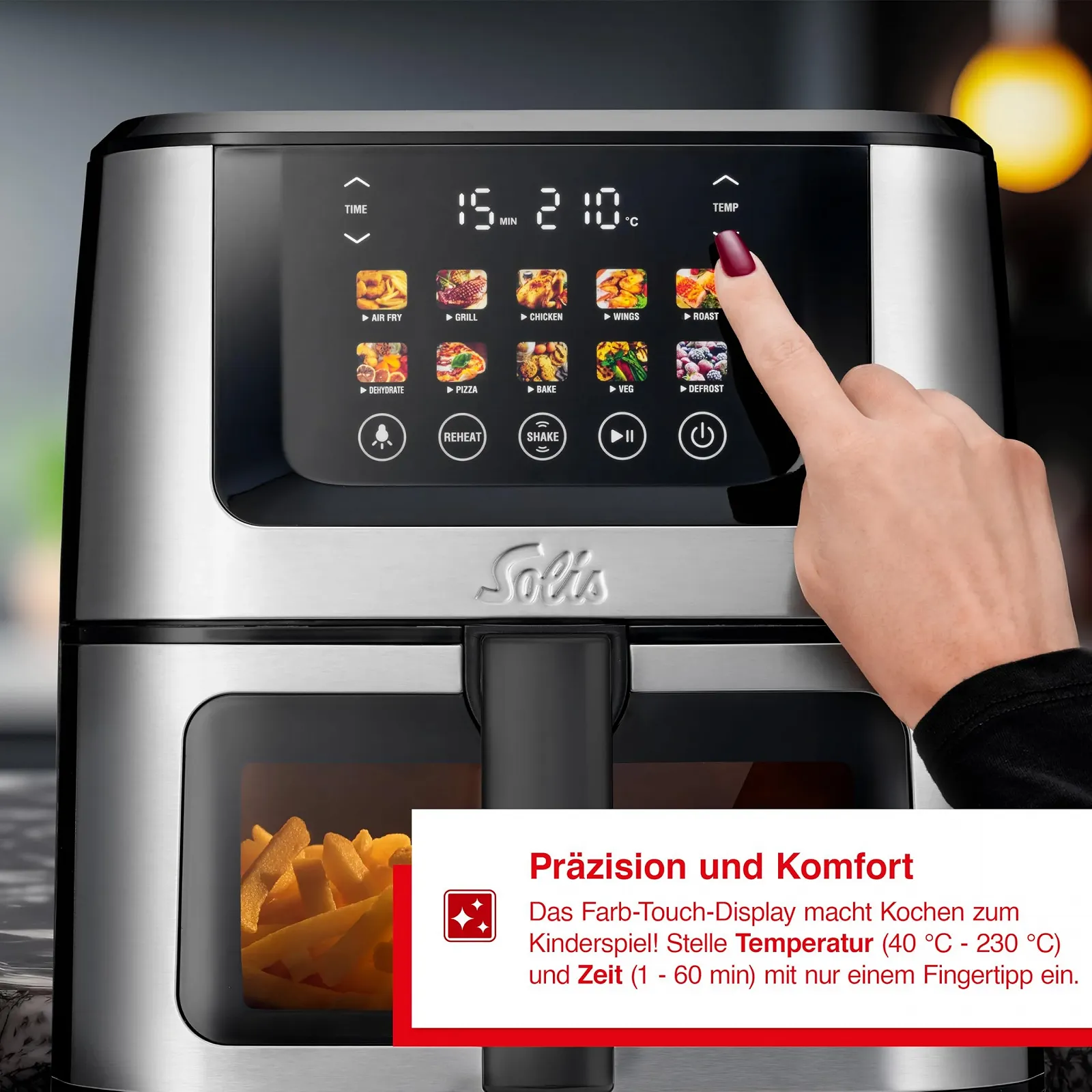 Мультипіч Solis Air Fry & Dry 7.5 L XXL 10 програм 3D Air Circulation без PFAS чорна, фото №4 Мультипіч Solis Air Fry & Dry 7.5 L XXL 10 програм 3D Air Circulation без PFAS чорна, фото №4