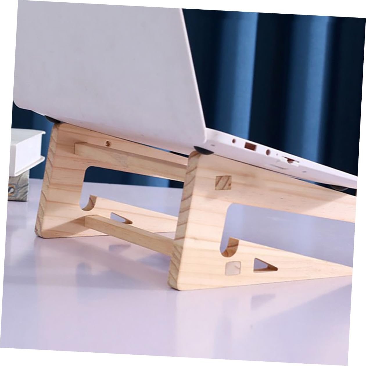 Эргономичная Подставка для ноутбука из массива дерева, нескользящая и стабильная, регулируемая для ноутбуков для стола, офиса, дома и использования, фото №6