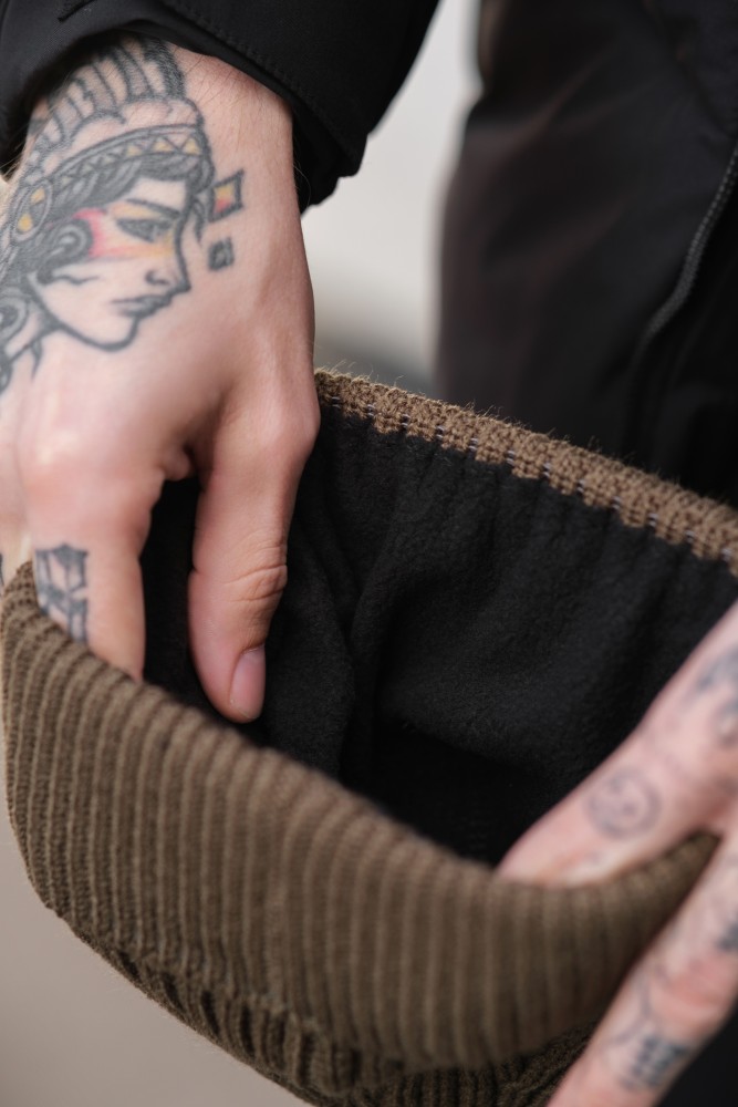 Утеплена трикотажна шапка біні докер на флісі Without Gvido khaki, фото №3 Утеплена трикотажна шапка біні докер на флісі Without Gvido khaki, фото №3