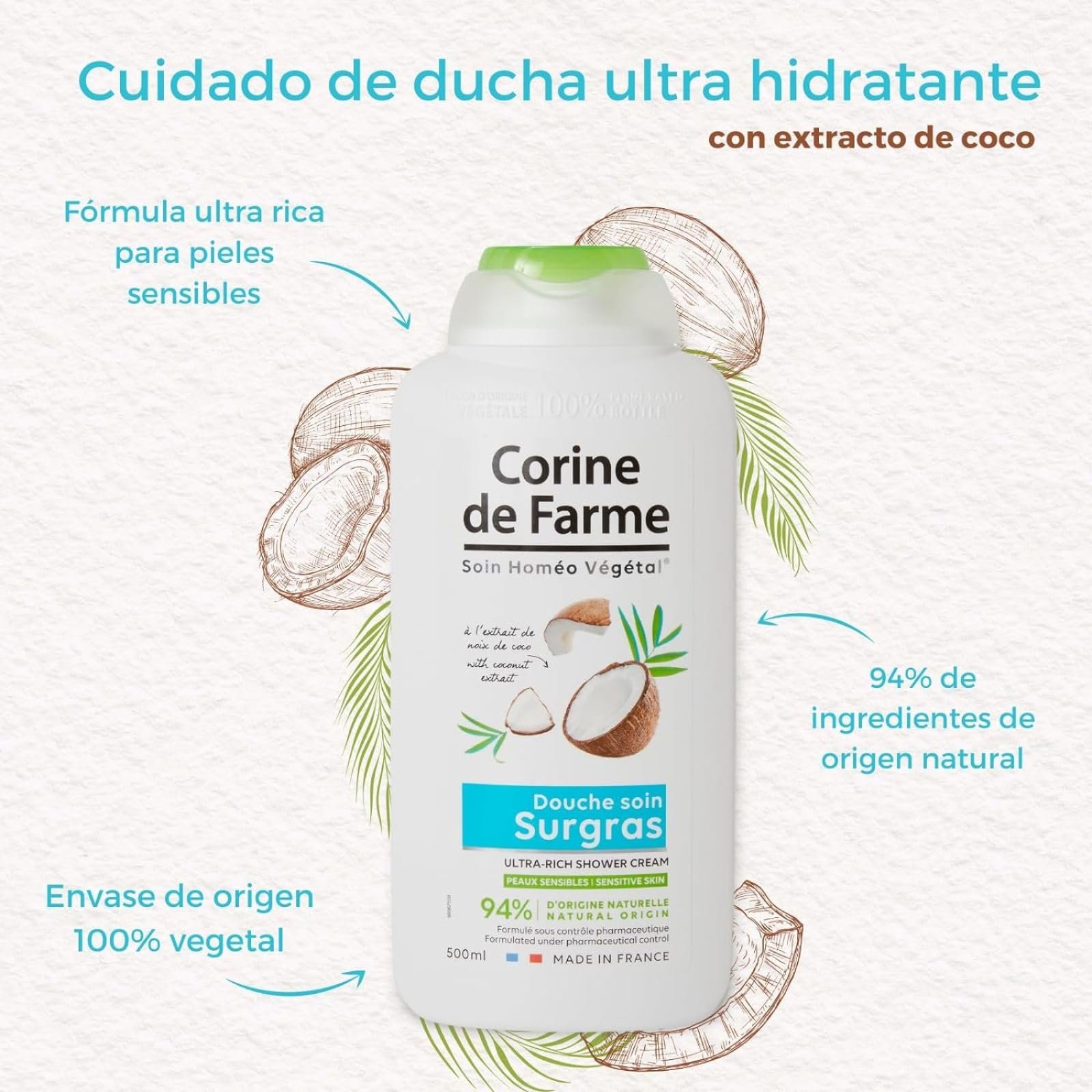 Крем-гель для душу Ultra Hidratante Con Coco 500 мл, фото №4