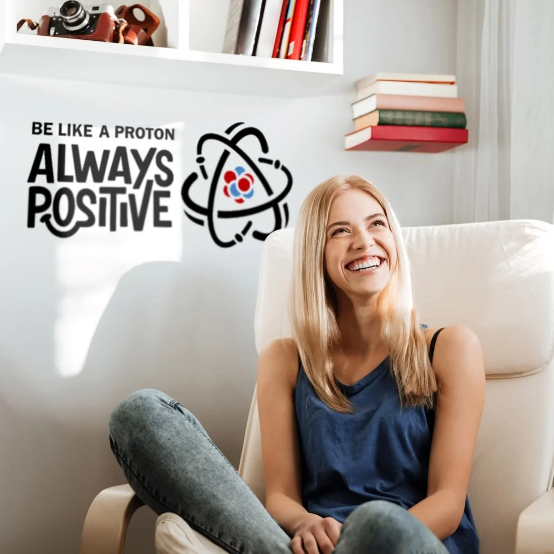 Наклейка на стену Be Like a Proton Always Positive Виниловая Черная, фото №2