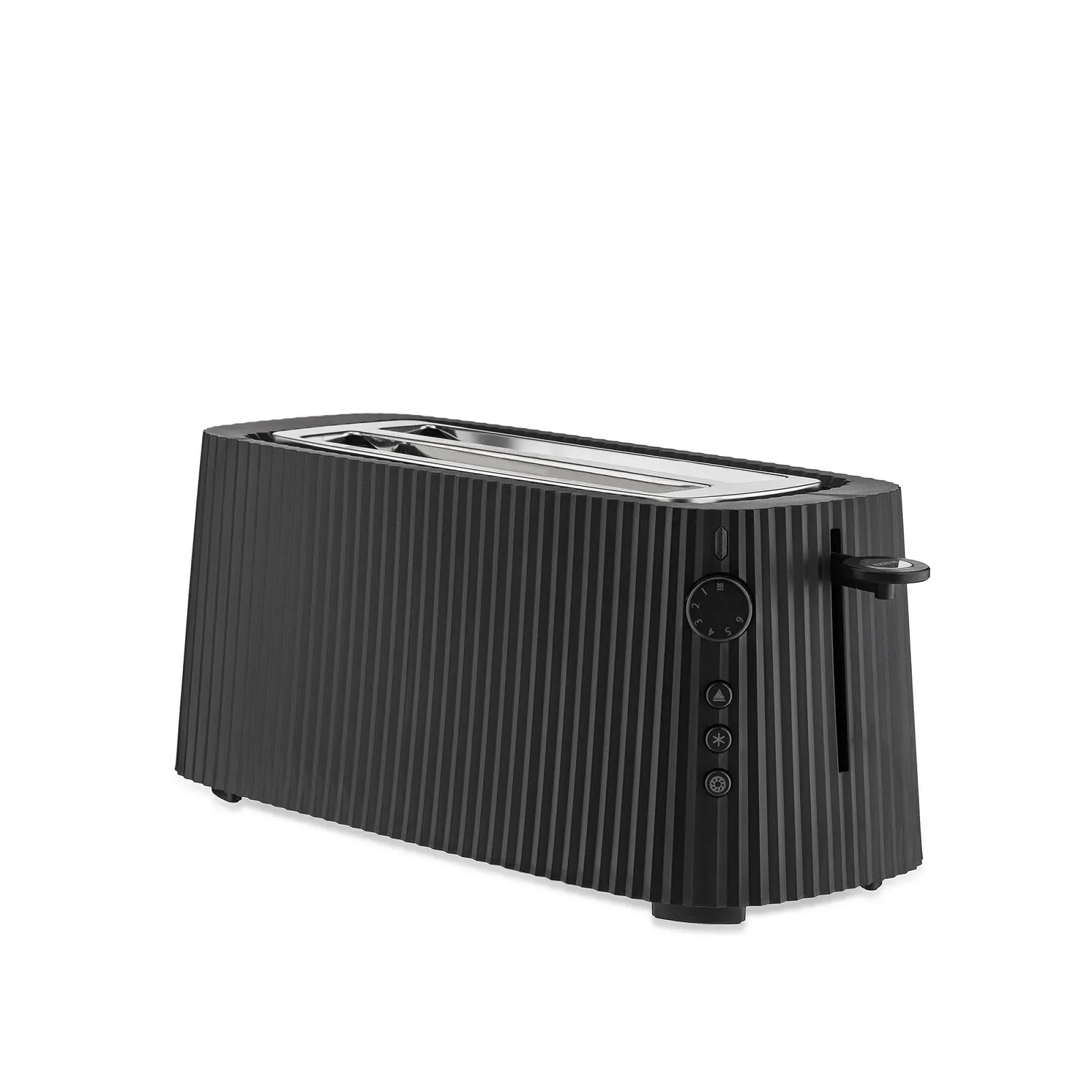 Тостер Alessi Plissé MDL15 B, подвійний видовжений відсік, термопластична смола, насадка для булочок з нержавіючої сталі 18/10 та термопластичної смоли, європейська вилка 1700 Вт, чорний, фото №3 Тостер Alessi Plissé MDL15 B, подвійний видовжений відсік, термопластична смола, насадка для булочок з нержавіючої сталі 18/10 та термопластичної смоли, європейська вилка 1700 Вт, чорний, фото №3