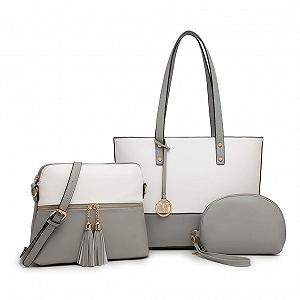 Сумка жіноча Miss Lulu Набір 3 в 1 Сіра та біла - Фото 1