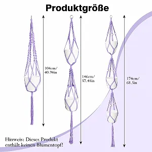 Подвесные корзины макраме XXXFLOWER Хлопковая веревка Фиолетовый 3 шт. synthetic.ua - Фото 1