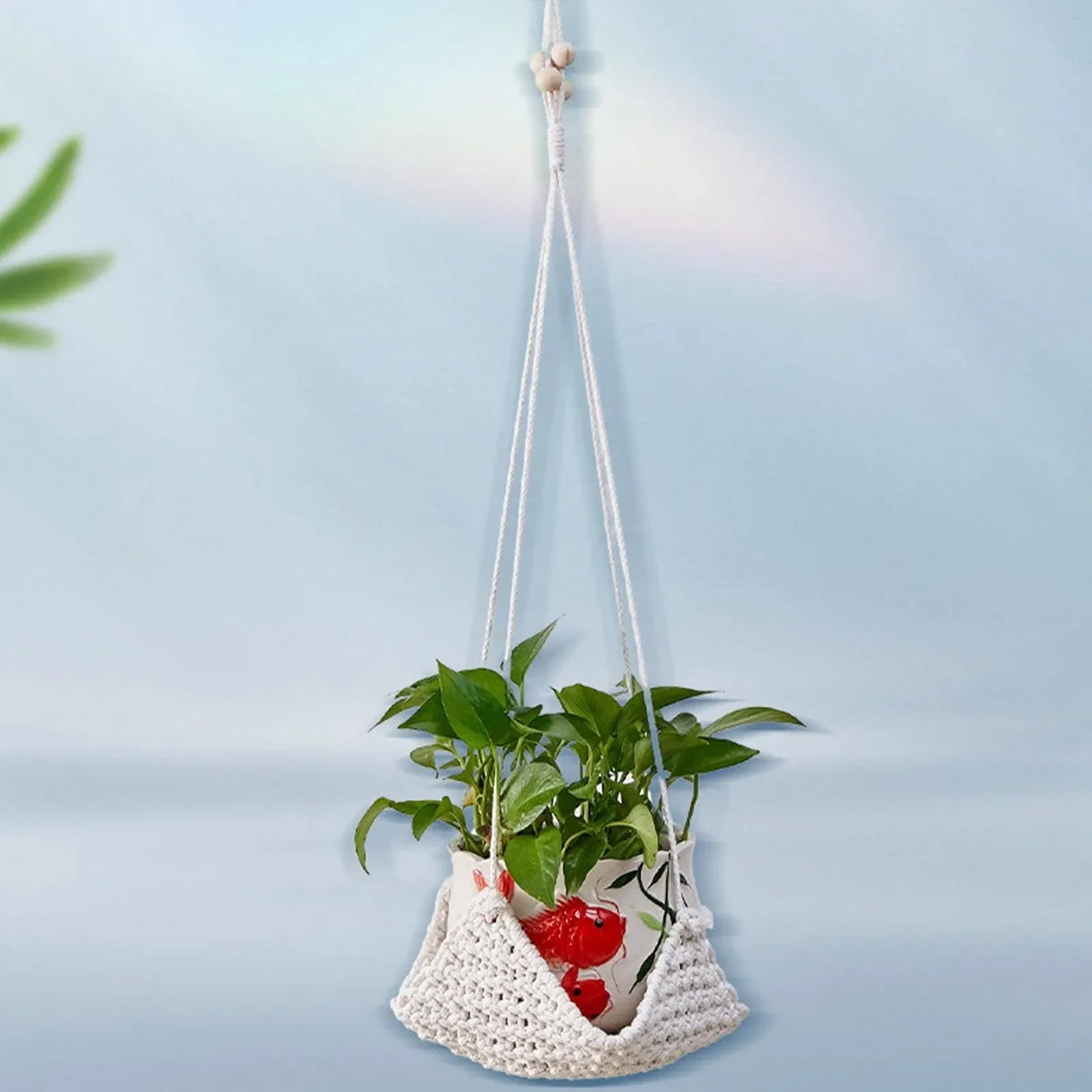 Подвесное кашпо Indoor Plant Hanger Hand Woven Boho макраме с квадратным основанием, плетеное, фото №7