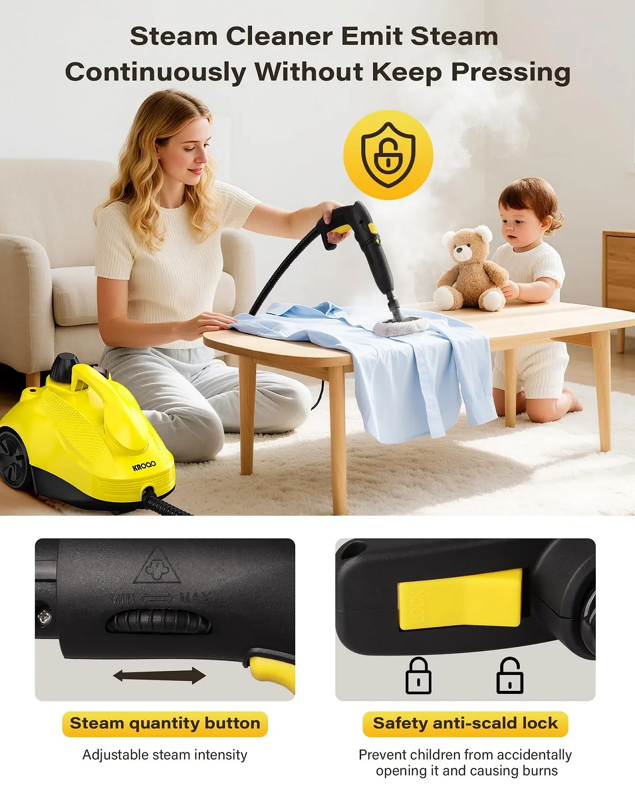 Пароочисник багатофункціональний KROQO 23 аксесуари 5 бар 160 °C 1.5 л 5 м кабель, фото №2