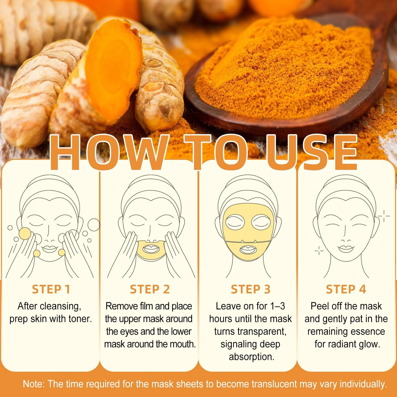Маска для обличчя з койєвою кислотою та куркумою, 6 шт, для освітлення, пружності, проти старіння, фото №7