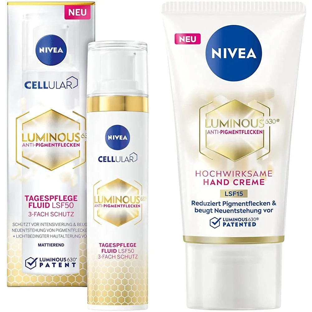 Денний крем-флюїд NIVEA Cellular Luminous 630 проти пігментації SPF 50 40 мл та крем для рук 50 мл, фото №1 Денний крем-флюїд NIVEA Cellular Luminous 630 проти пігментації SPF 50 40 мл та крем для рук 50 мл, фото №1
