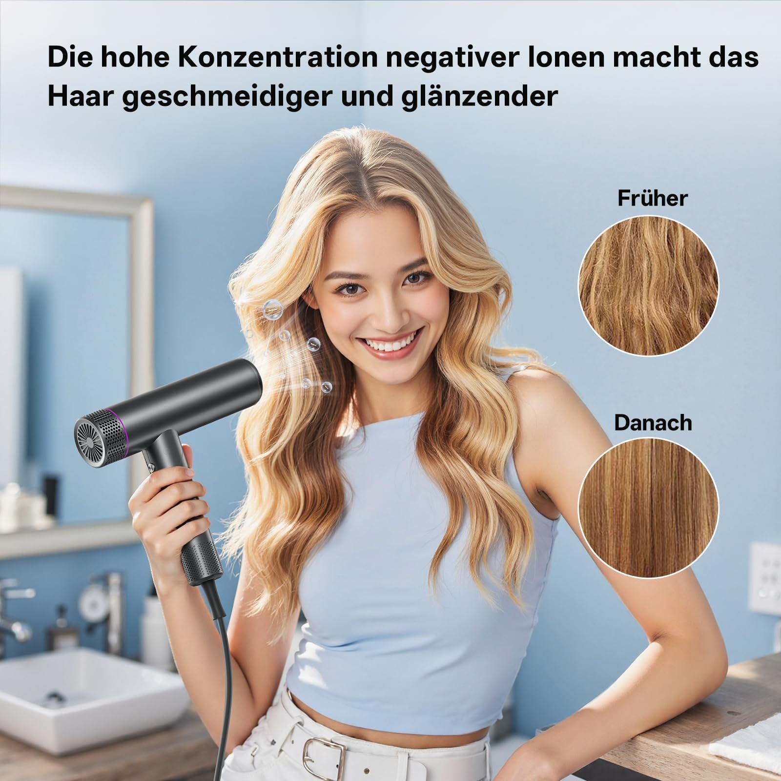 Фен CONFU Ion Professional Salon 1700 Вт, легкий, складной, с низким уровнем шума, магнитным диффузором, стайлинговой насадкой, очень длинным кабелем для дома, салона и путешествий, фото №5