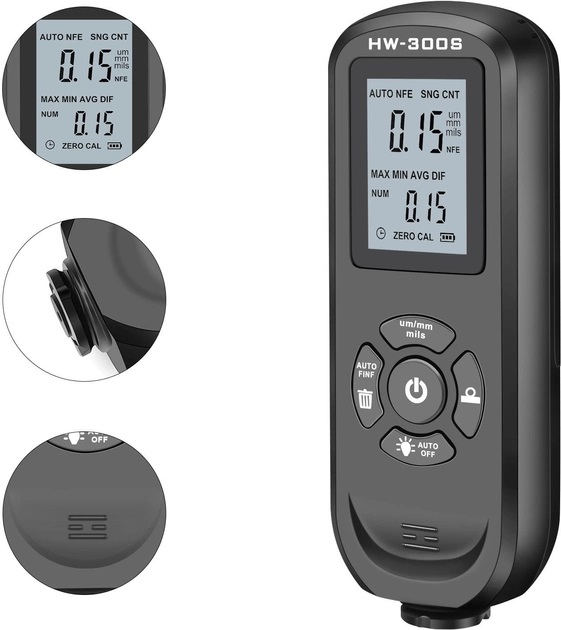 Толщиномер краски цифровой iCar HW-300 S 0 2000 мкм Fe и Nfe Черный 050739, фото №6