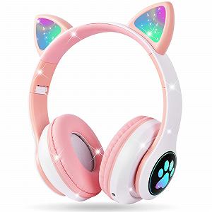 Наушники AXFEE Детские Bluetooth Девочкам С ушками кота Накладные с LED подсветкой Складные Стерео Беспроводные С микрофоном Micro SD/TF для телефона/планшета/ПК - Фото 1