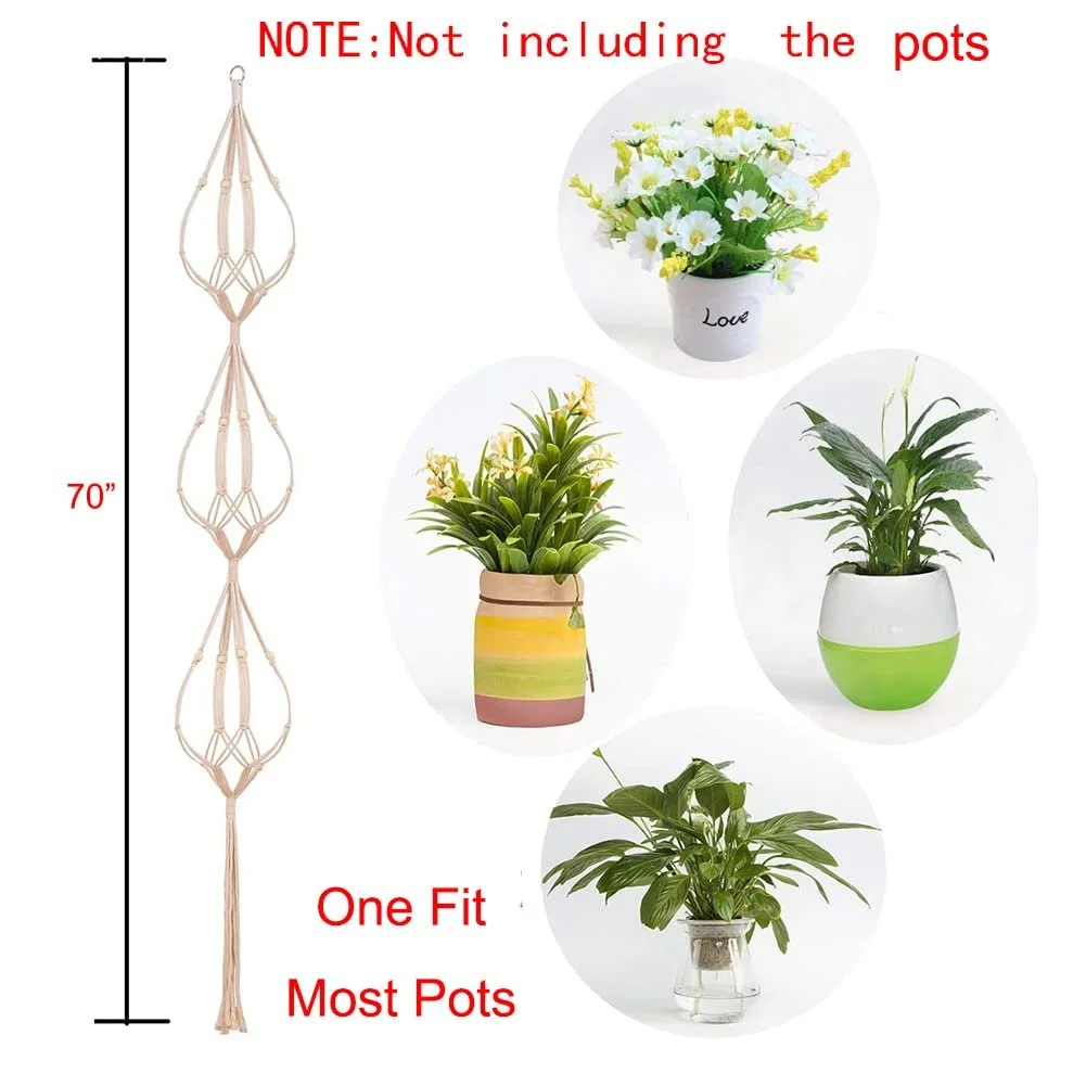 Підвісний кошик для рослин ELANE Macrame 3-ярусний 70 дюймів 2 шт., фото №2