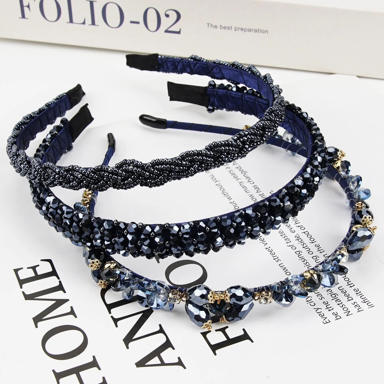 Обруч Набір з 3-х обручів з кришталевими стразами, фото №4