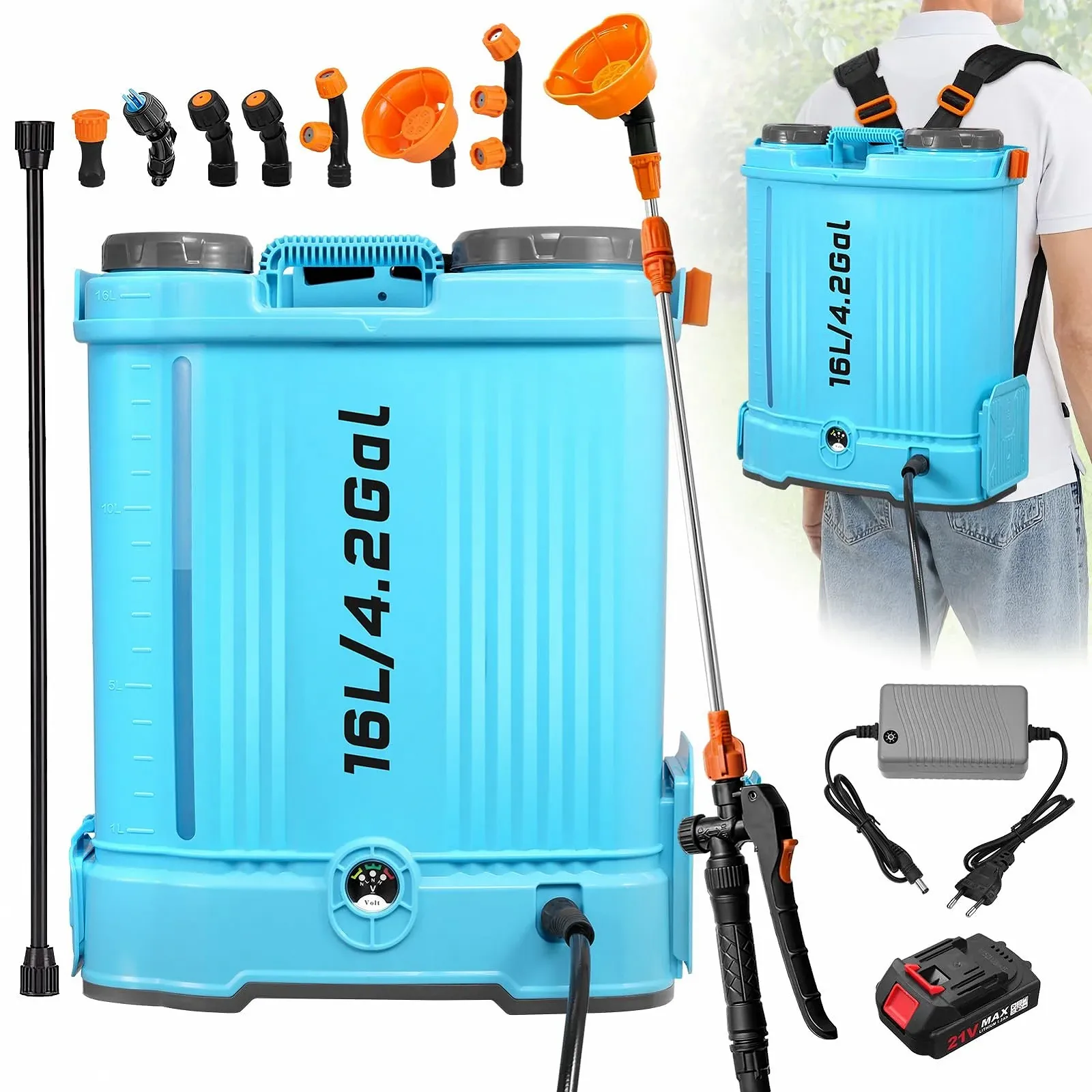 Акумуляторний ранцевий обприскувач 20 л 2Ah Lithium Ion 100 PSI з плечовими ременями, фото №1