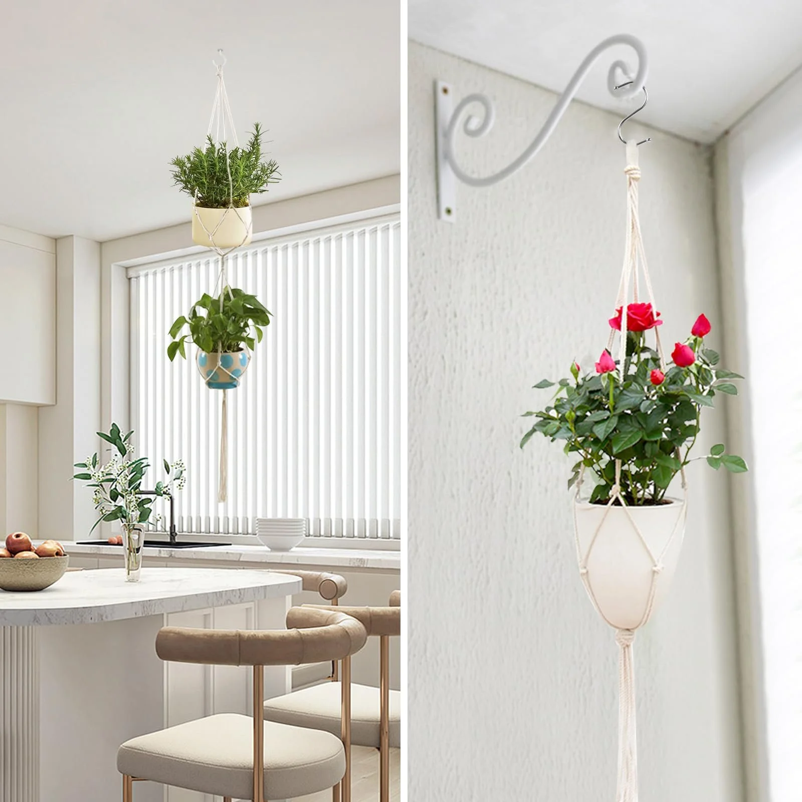 Кошик підвісний макраме Набір 2 шт. Бавовняна мотузка з гачками Білий, фото №7