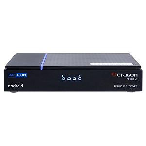 Android TV медиаплеерOctagon Spirit PRO 4K UHD, Dual Band WiFi WiFi, Bluetooth пульт дистанционного управления, голосовое управление, HDR10+, HLG, 2 ГБ RAM и 32 ГБ Flash, TV IP ресивер, Bluetooth 5.1 - Фото 1