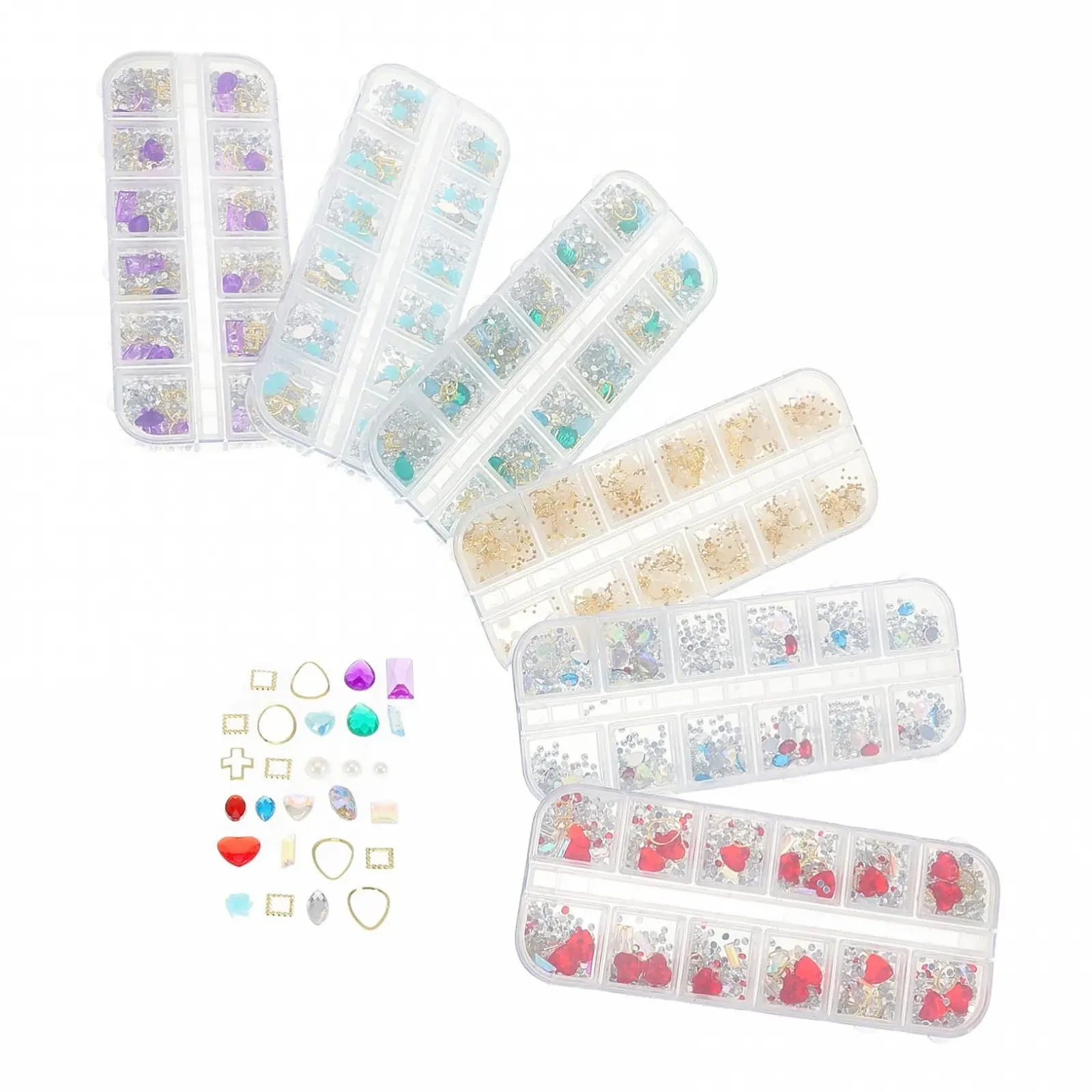 Стразы для ногтей, 6 коробок, 12 шт., украшение для ногтей, бисер для ногтей, аксессуары для маникюра, жемчужные украшения, стразы для маникюра, фото №1