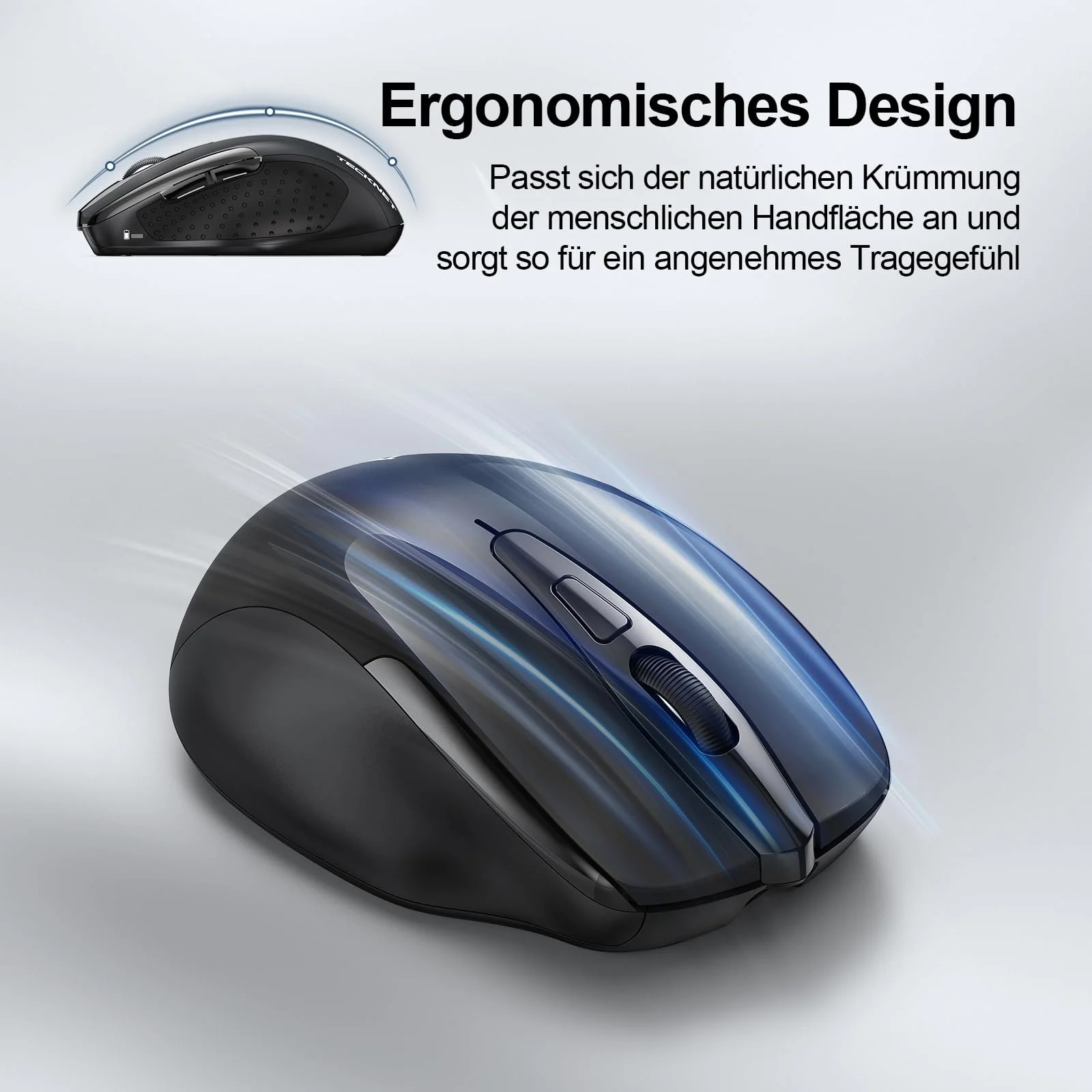 Миша TECKNET Бездротова, Перезаряджувана 4800 DPI 2.4GHz Оптична, 6 кнопок, Чорний, фото №7