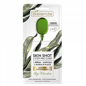 Маска для лица BIELENDA SKIN SHOT 2-Stage Pro Care Leaf + Ampoule - гиалуроновая кислота и транексаминовая кислота + водоросли - Увлажнение и Антиоксидация - Фото 1