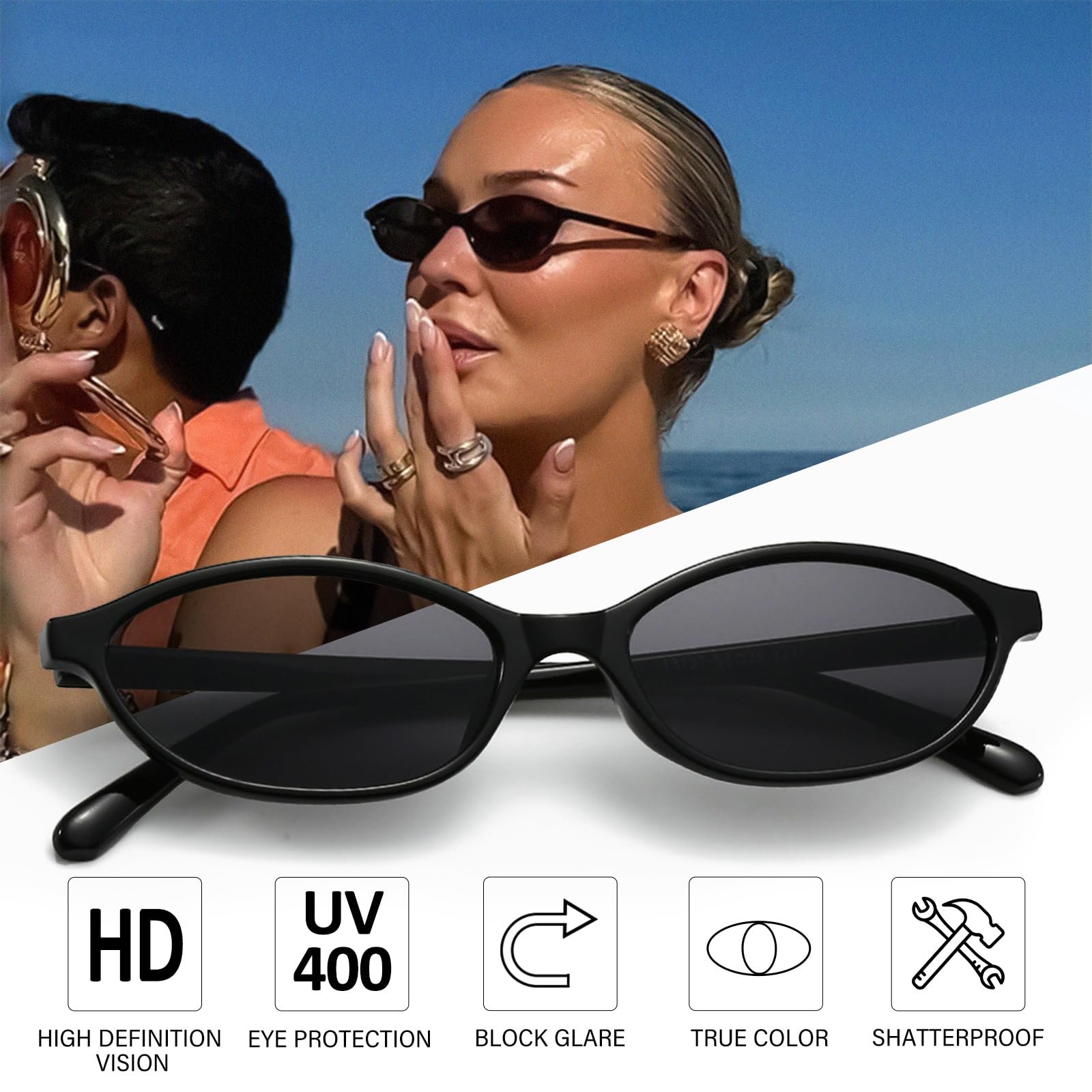 Солнцезащитные очки Retro LOJUDI Oval Cateye Vantage, защита от УФ-излучения, фото №6