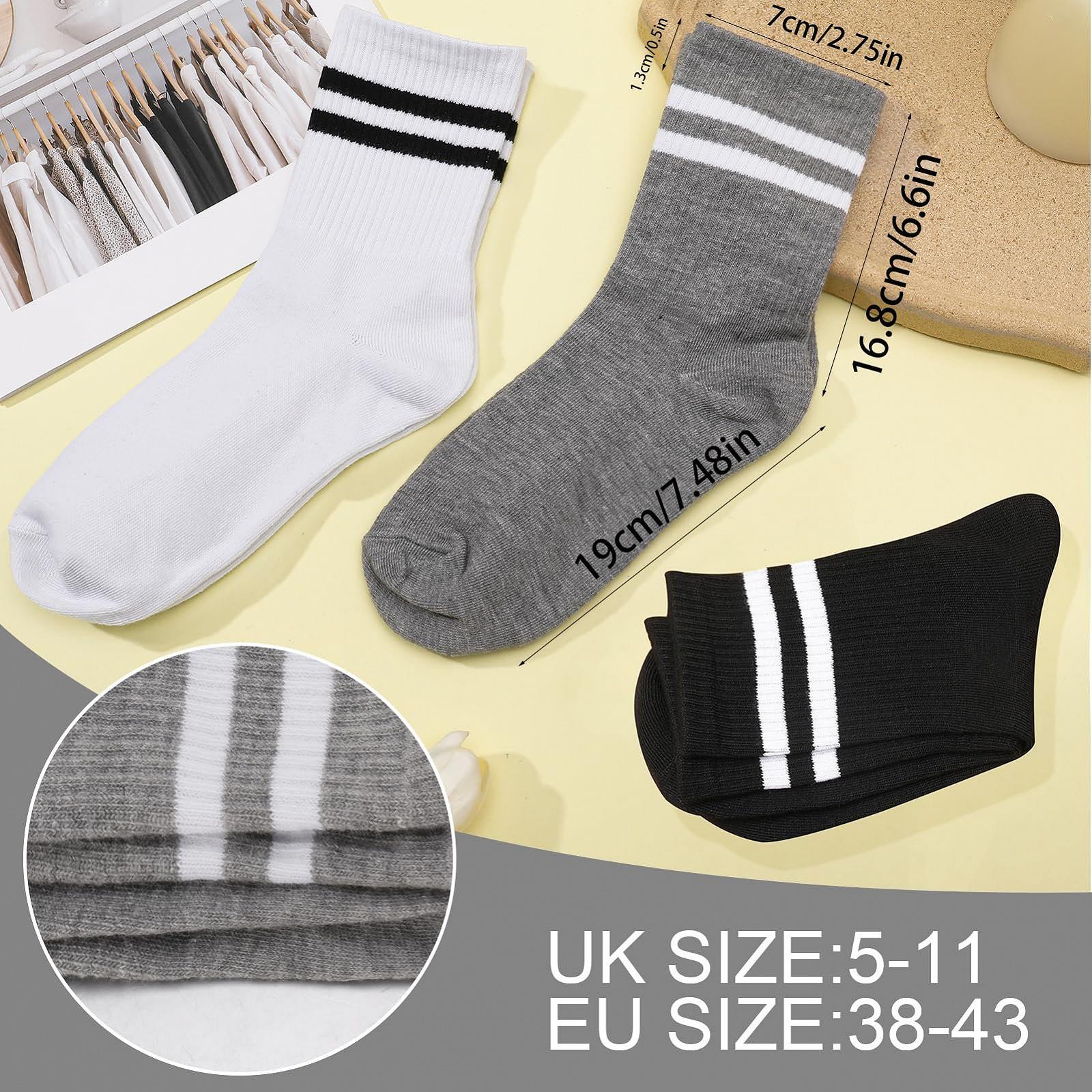 Носки Полосатые Мужские Женские Спортивные Хлопковые Черный, Серый, Белый (6 пар), фото №2