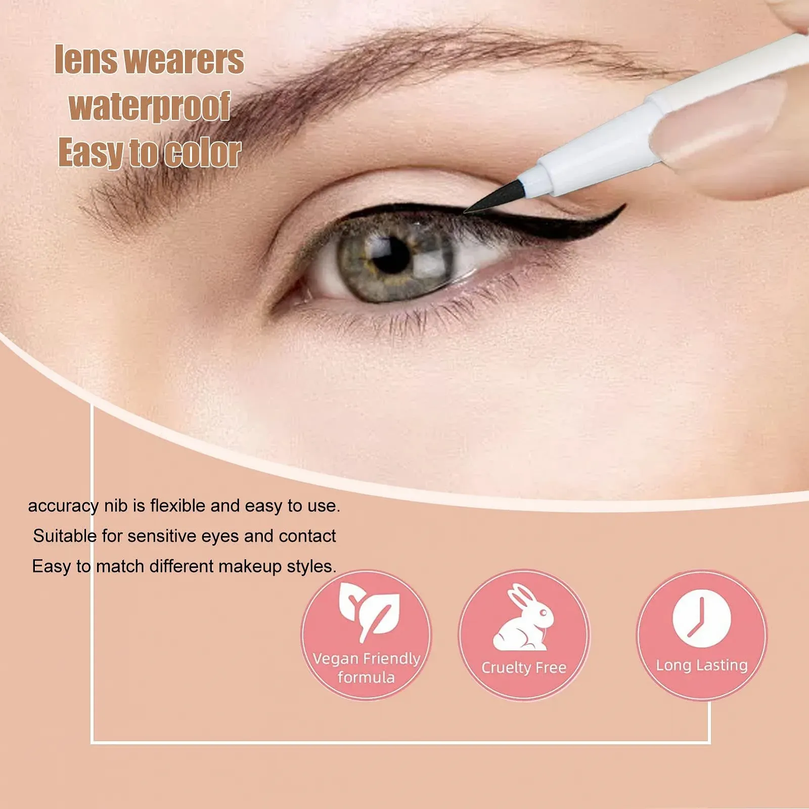 Водостійка Підводка для очей з м'яким пензликом, чорна, фото №4 Водостійка Підводка для очей з м'яким пензликом, чорна, фото №4