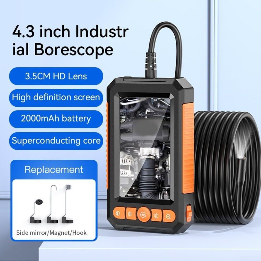 Эндоскоп Oniissy 4.3" HD 1080P Одинарный Двойной Объектив IP67, Камера для канализации со светодиодной водонепроницаемой змеиной камерой с двойным объективом для осмотра автомобильных двигателей (Двойная головка - 1 м), фото №3