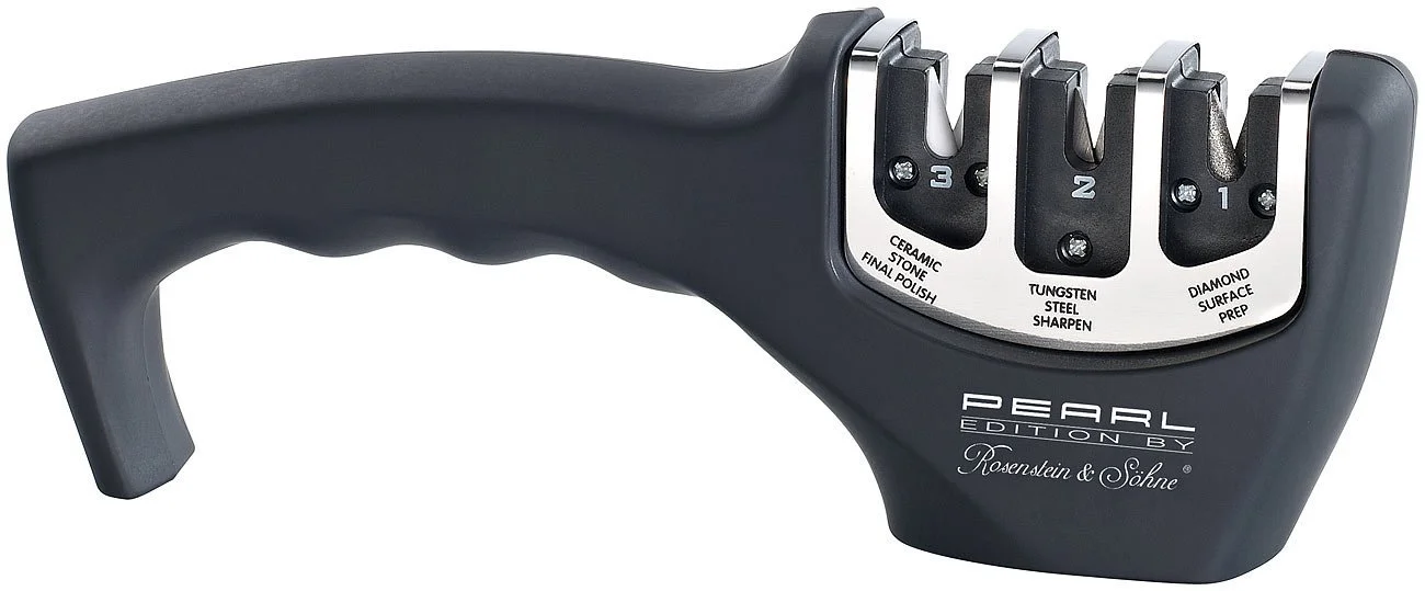Ручная точилка Rosenstein & Söhne Flash Sharpener 3-уровневая алмазная для стальных и керамических ножей черная, фото №1