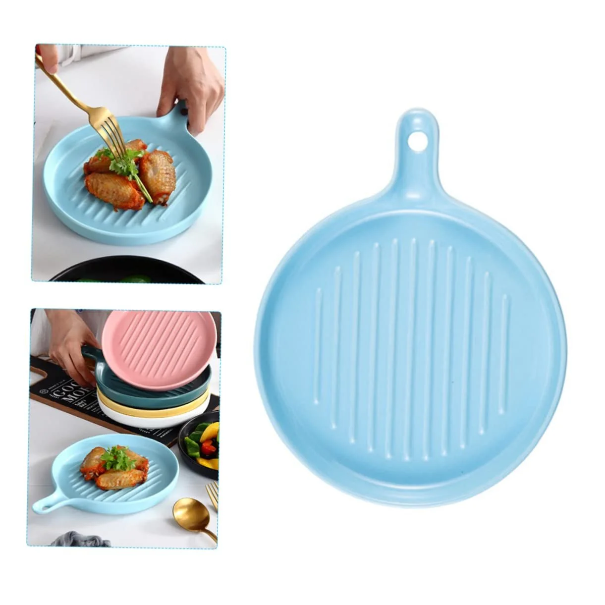 Тарелка для запекания Mobestech Ceramic круглая с ручкой Light Blue, фото №7