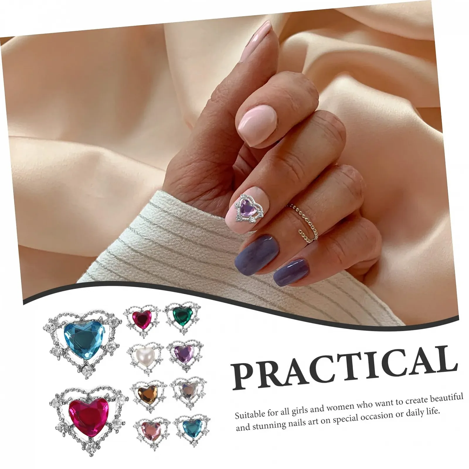 Патчи для маникюра Healeved 20 шт, сердце, разноцветные кристаллы для дизайна ногтей и рукоделия, для собственного нейл-арта и творческих проектов, фото №4 Патчи для маникюра Healeved 20 шт, сердце, разноцветные кристаллы для дизайна ногтей и рукоделия, для собственного нейл-арта и творческих проектов, фото №4