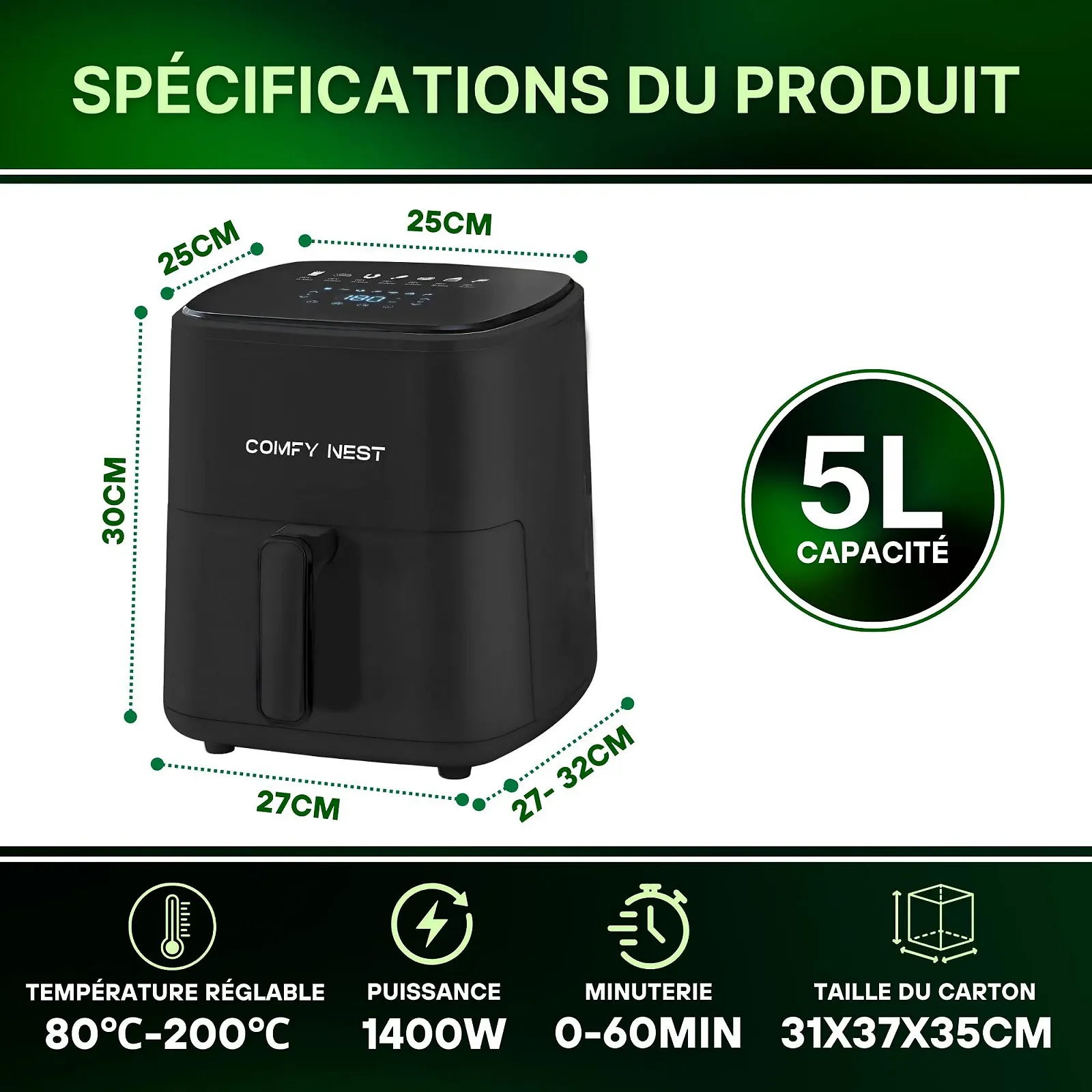 Мультипіч Comfy Nest CN-06191 5L 1400W цифровий екран 10 програм 80-200°C чорна, фото №2 Мультипіч Comfy Nest CN-06191 5L 1400W цифровий екран 10 програм 80-200°C чорна, фото №2