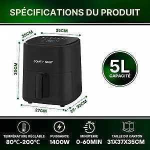 Мультипечь Comfy Nest CN-06191 5L 1400W цифровой экран 10 программ 80-200°C черная synthetic.ua - Фото 1