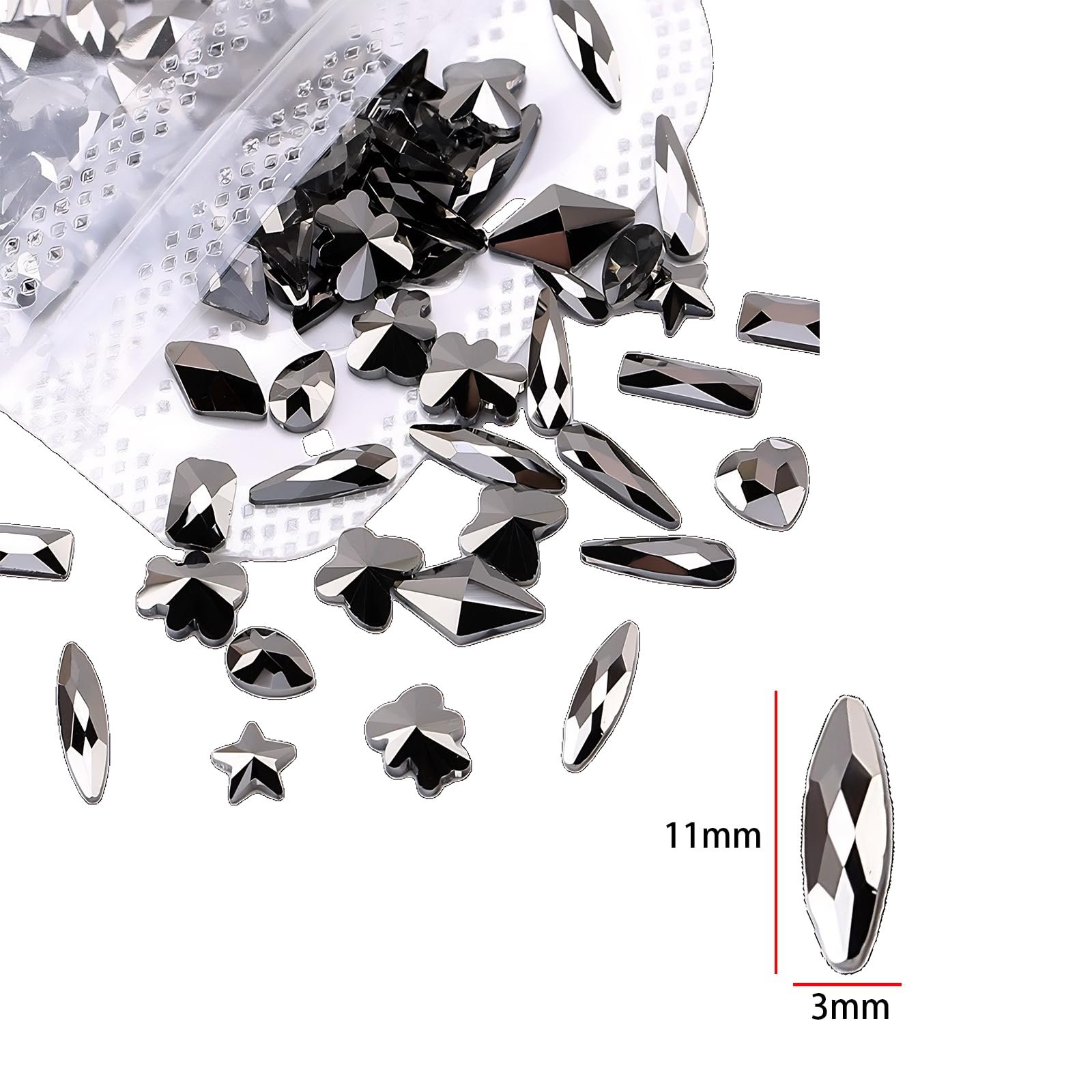 Стразы для ногтей смешанной формы 100 штук, стеклянные стразы с плоской задней частью для рукоделия, красно-чёрные, фото №2 Стразы для ногтей смешанной формы 100 штук, стеклянные стразы с плоской задней частью для рукоделия, красно-чёрные, фото №2