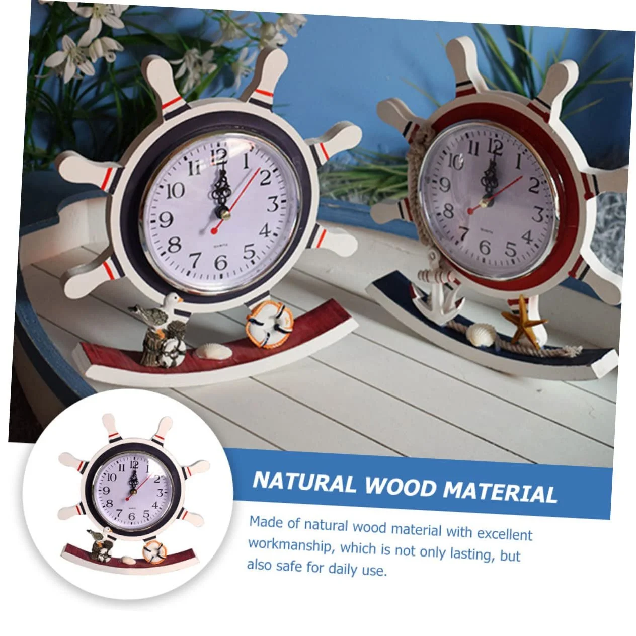 Настольные часы FUNOMOCYA Mediterrane, дизайн штурвала, винтажный стиль, фото №3 Настольные часы FUNOMOCYA Mediterrane, дизайн штурвала, винтажный стиль, фото №3