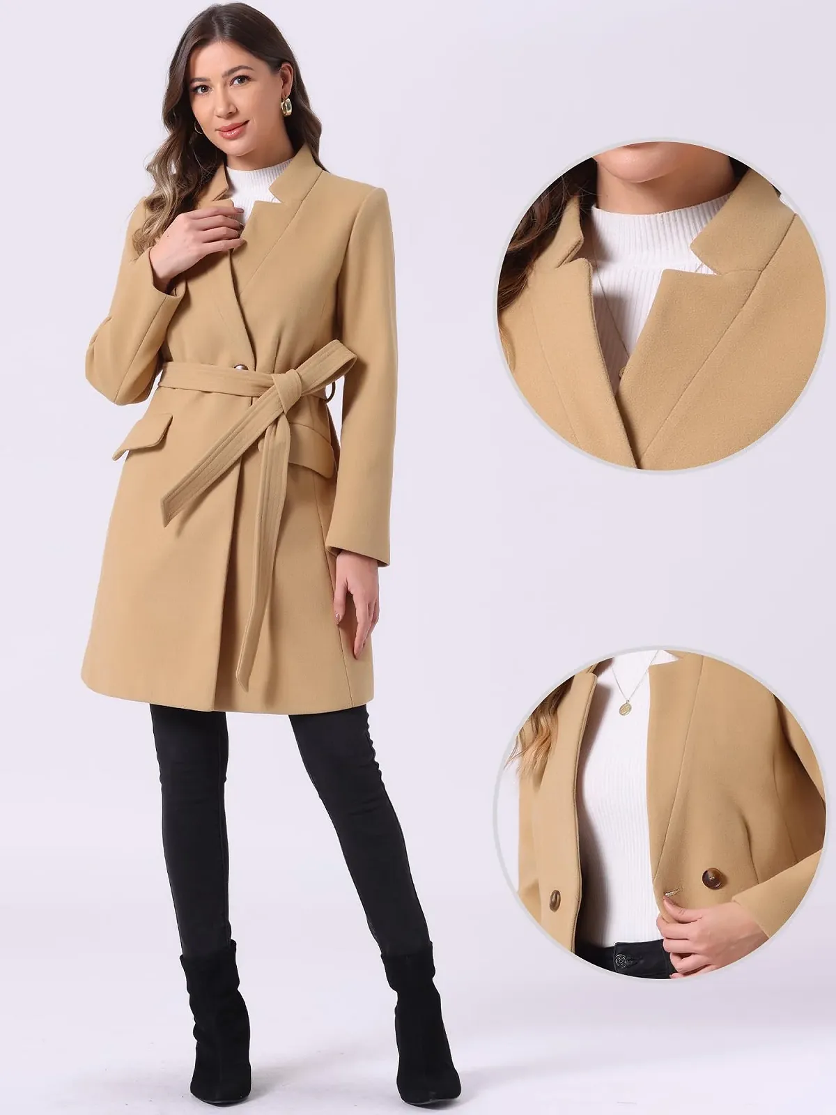 Пальто Allegra K Элегантное Стойка воротник Винтаж Ремень Длинное Зимнее, фото №2 Пальто Allegra K Элегантное Стойка воротник Винтаж Ремень Длинное Зимнее, фото №2