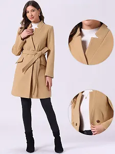 Пальто Allegra K Елегантне Стійка комір Вінтаж Ремінь Довге Зимове synthetic.ua - Фото 1