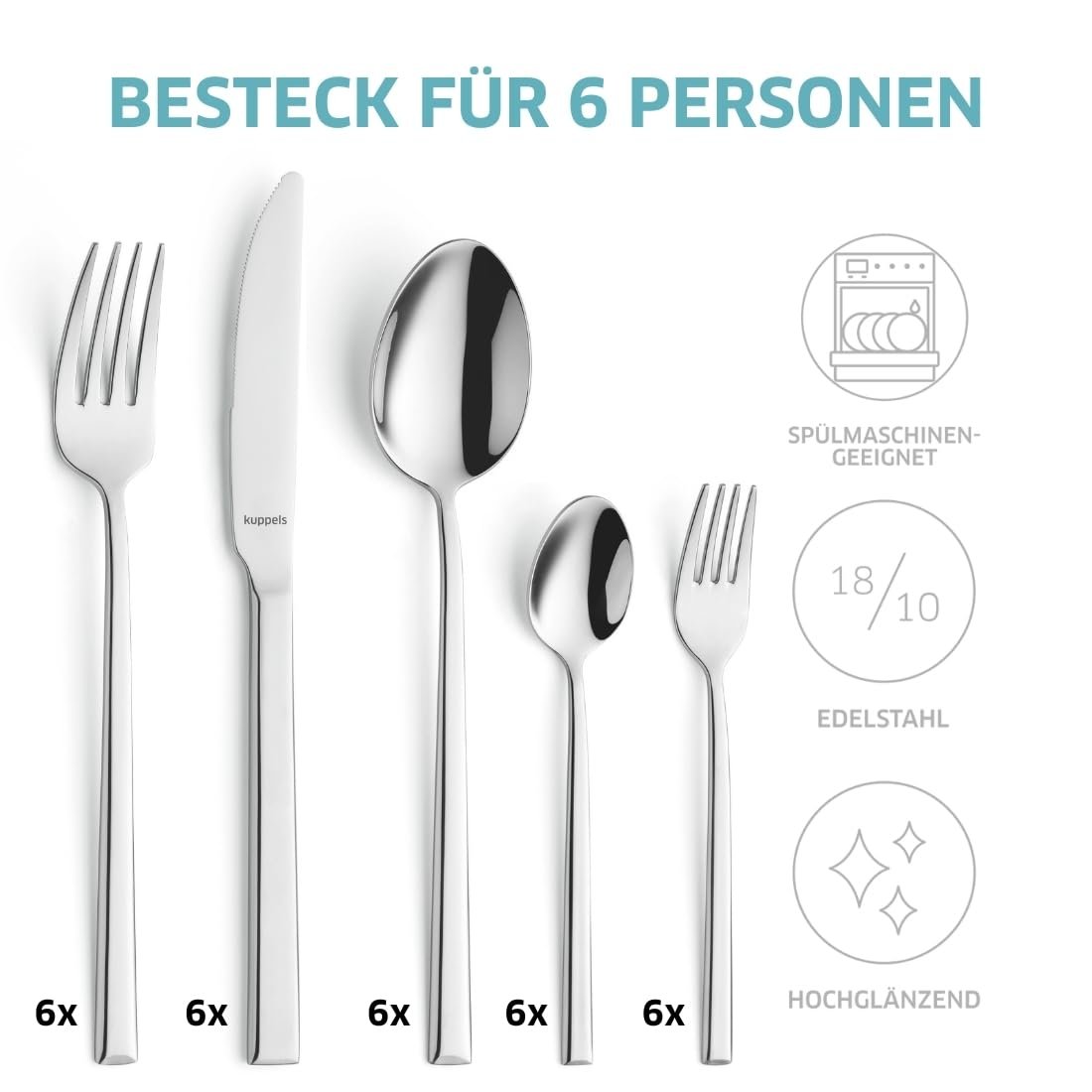 Набор столовых приборов KUPPELS Skan 30 предметов Нержавеющая сталь, фото №4 Набор столовых приборов KUPPELS Skan 30 предметов Нержавеющая сталь, фото №4