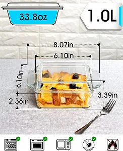 Стеклянная форма для запекания 1 л Квадратная с крышкой Для микроволновой печи и духовки synthetic.ua - Фото 1