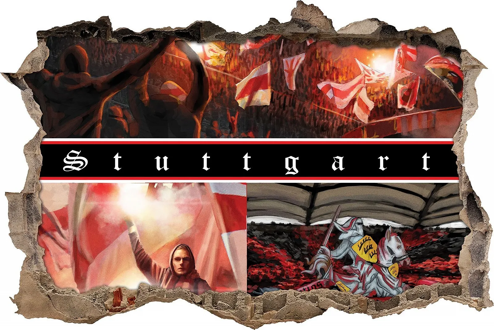 Наклейка на стену Ultras Stuttgart Collage 3D 92 x 62 см, фото №1 Наклейка на стену Ultras Stuttgart Collage 3D 92 x 62 см, фото №1