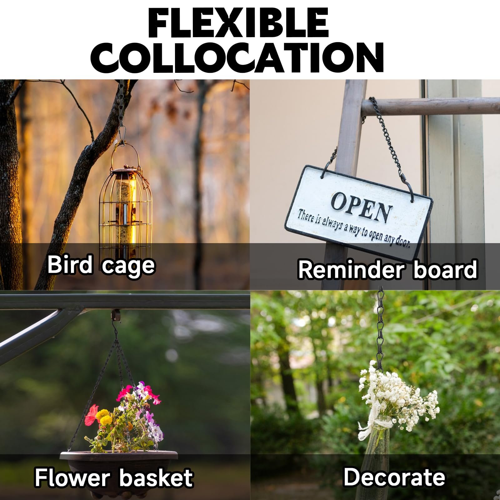 Цепи для подвесных корзин Bewudy Металлические 33 см Черные Набор из 4 шт., фото №7