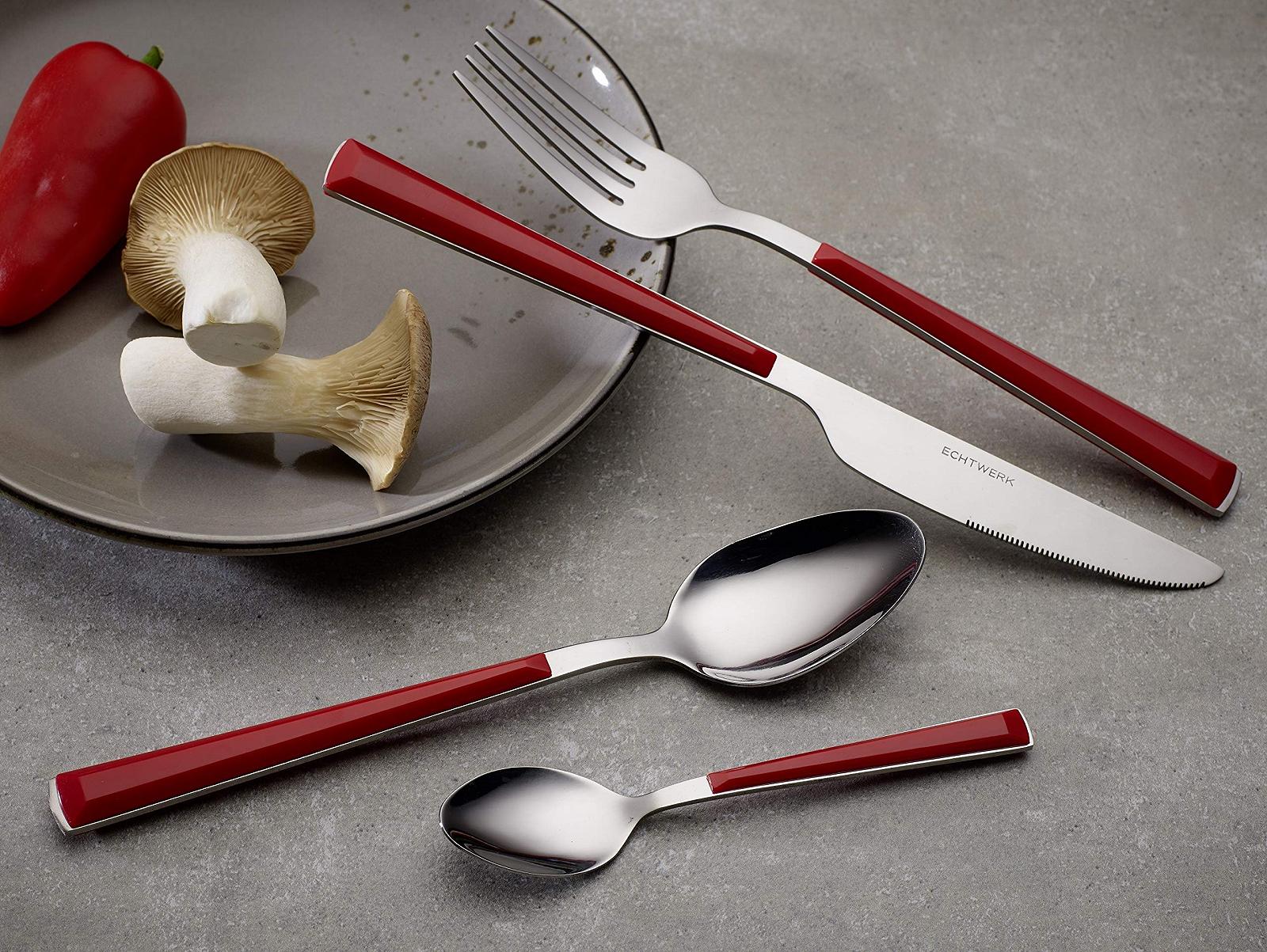 Набор столовых приборов Echtwerk Basic с пластиковыми ручками, походный набор, для пикника, легкий дорожный набор, для барбекю на природе, до 4 человек, нержавеющая сталь 18/0, красный, фото №6