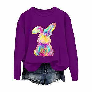 Женский свитшот HUIFUAO Пасхальный, Забавный Пасхальный Зайчик, Большого Размера, Джемпер с Длинными Рукавами, Пасхальные Футболки с Яйцами - Фото 1