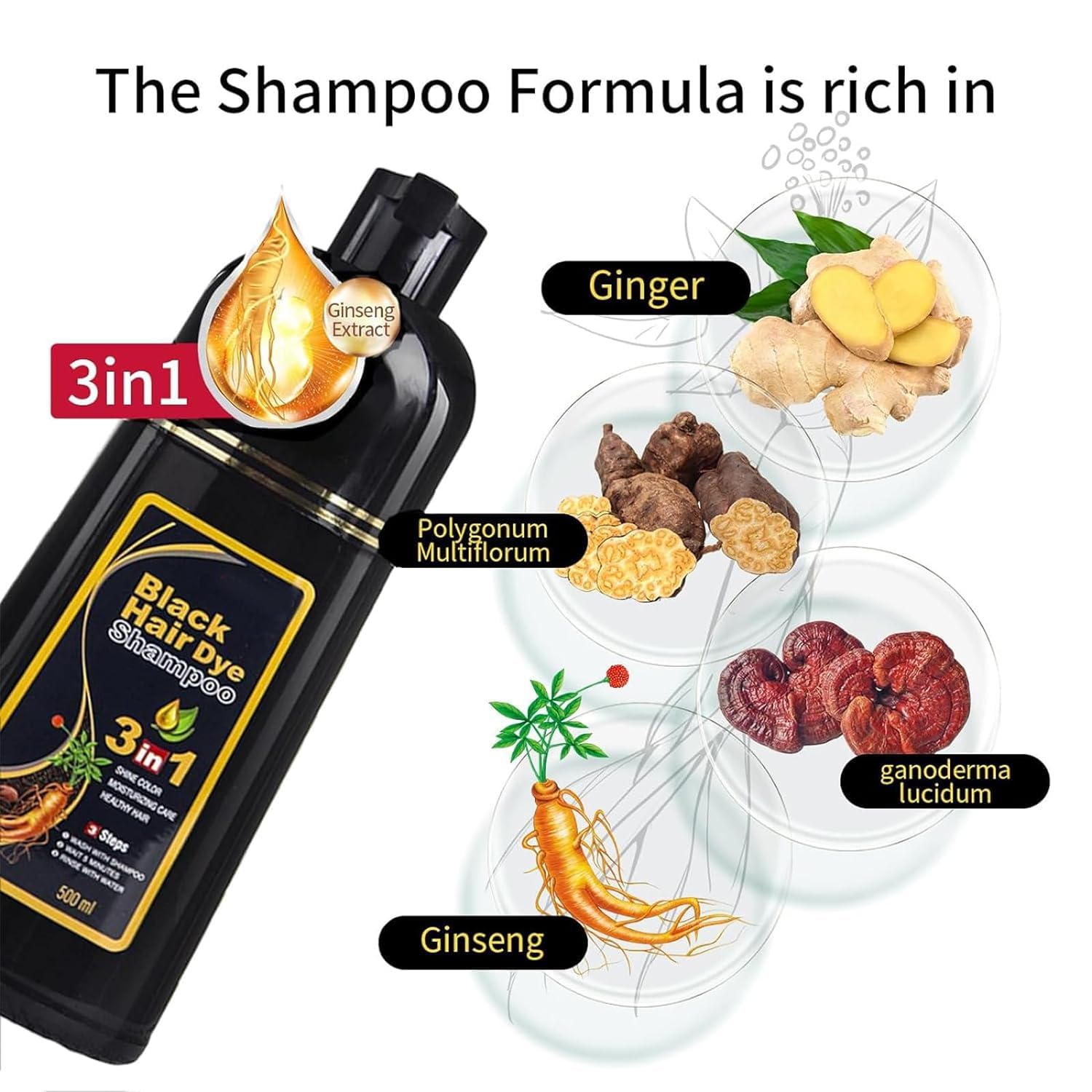 Шампунь Pemarlis Instant Hair Shampoo 500 мл Натуральний чорний 3 в 1 для чоловіків і жінок, фото №4
