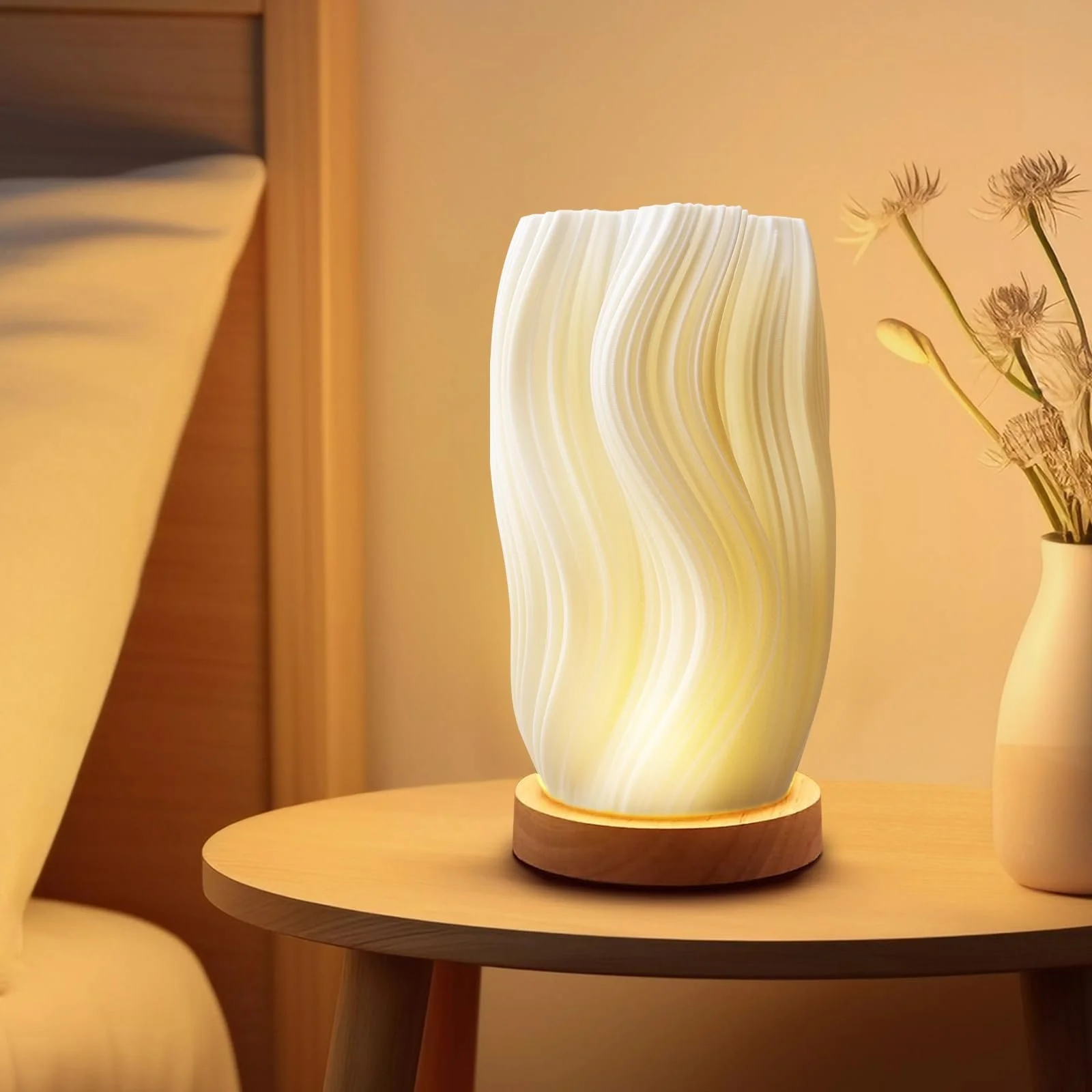 Настільна лампа 3D декор дерев'яна основа тримач для квітів 3000K Φ11x20,5 см, фото №1