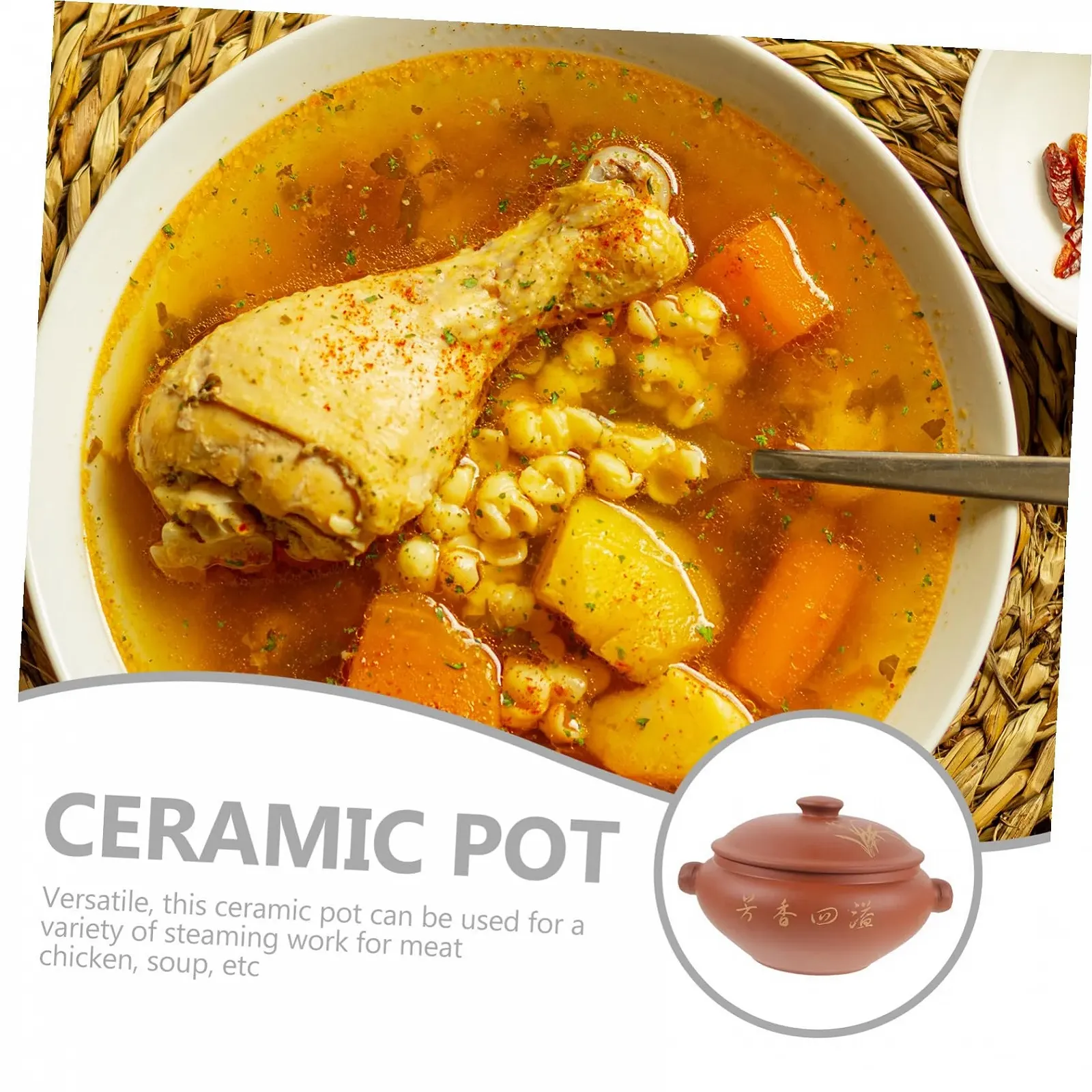 Пароварка Toyvian керамическая с крышкой термостойкая в традиционном стиле, фото №6