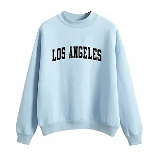 Женский Свитшот с принтом букв Los Angeles California, круглый вырез горловины, винтажный, смешной, зимний, осенний, однотонный, с длинными рукавами, свободный воротник-стойка - Фото 1