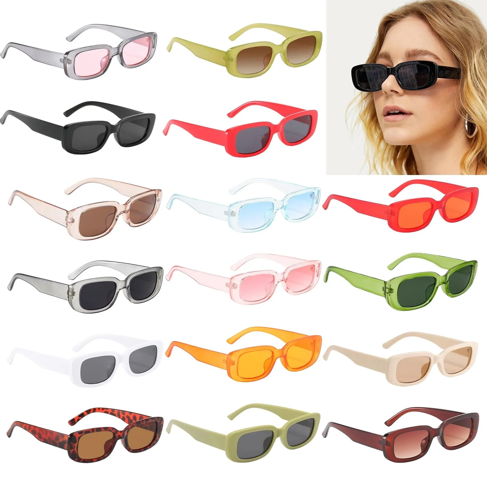 Сонцезахисні окуляри Прямокутні Вінтажні MEYAGOT Набір 16 штук, фото №2